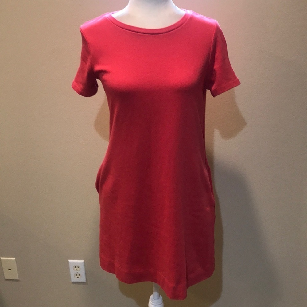 Ellen TRACY 94% Pima Cotton 6% Spandex Crew Neck Tee Shirt Dress Side Pockets-S